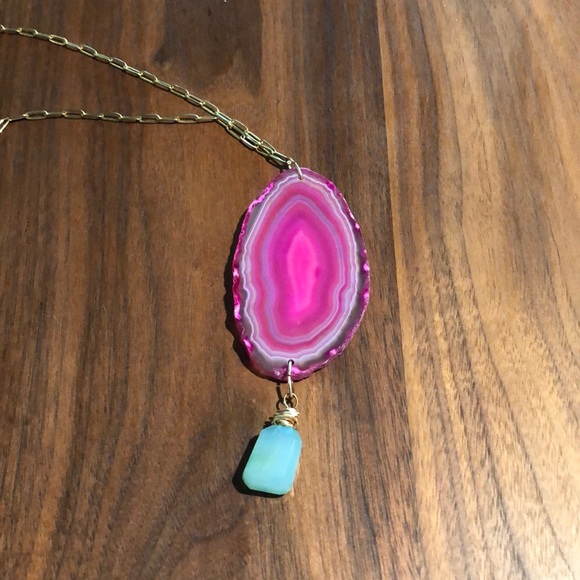 Handmade Pink Agate with Chalcedony Drop - Picture 1 of 3